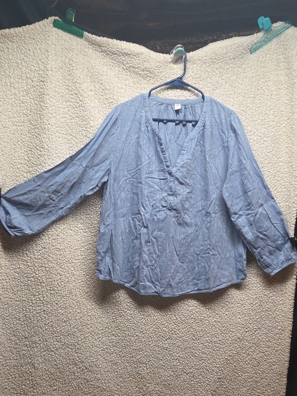 Old Navy Light Blue V-Neck Chambray Tunic Top